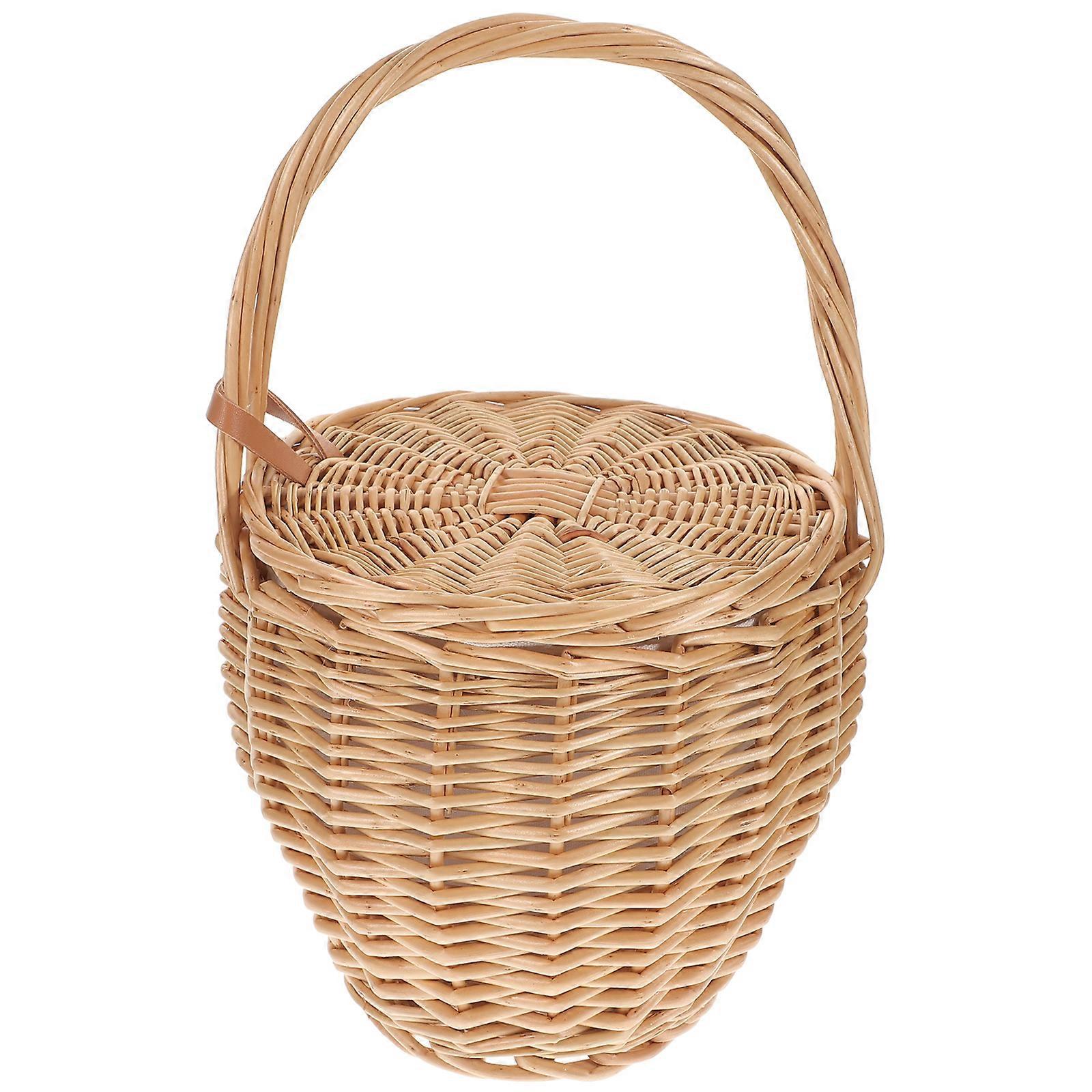 Khaki Hand Woven Bag Stylish Casual Pouch for Home Use with Large Capacity Synthetical Material