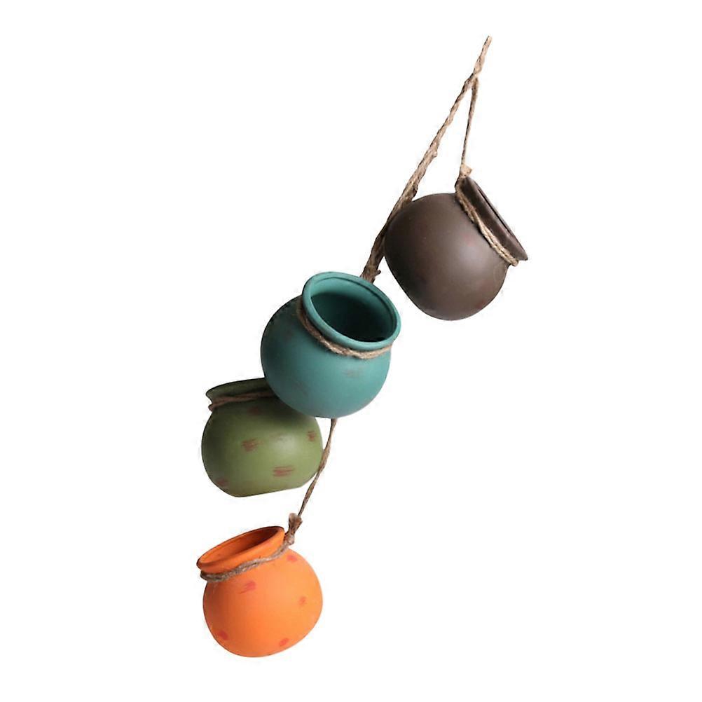Ceramic Handing Planter Round Elegant Wall Decoration Hemp Rope Plant Protection 3.9×3.9×3.5in 1 Set