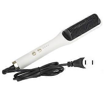 Electric Hair Straightener Brush Fast Heating Temperature Adjustable Dual Use Hair Curler for Home Salon 110?240V US PlugYMMR)