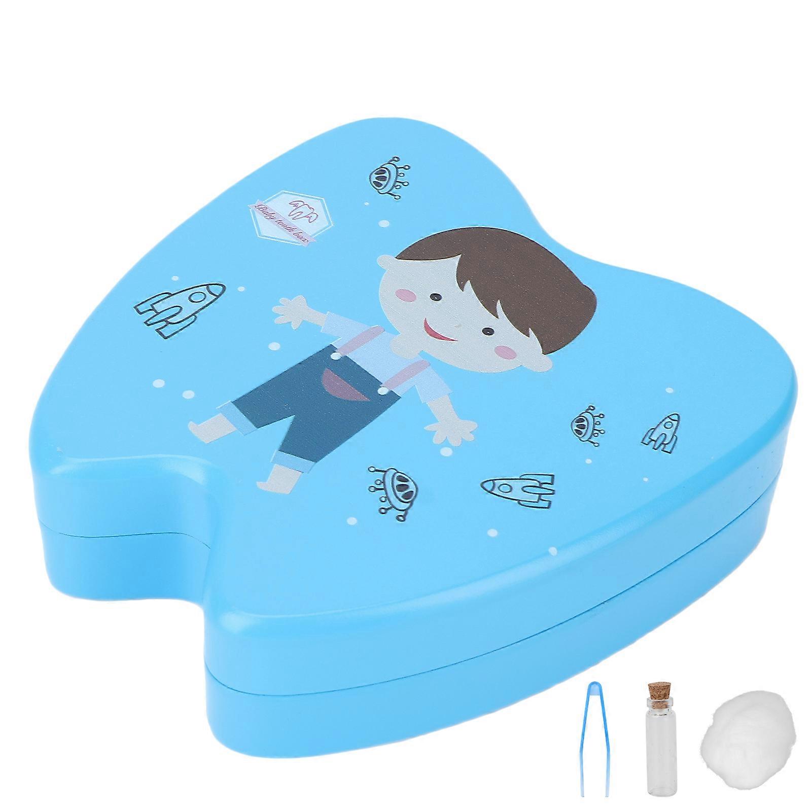 Wooden Baby Tooth Box Cartoon Teeth Storage Box Organizer Keepsake with Lanugo Bottle