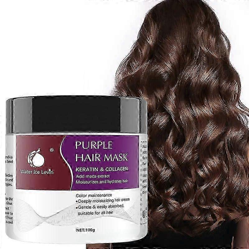 Fioletowa maska do włosów, Maca Deep Repair Collagen Hair Mask do włosów suchych, zniszczonych, odżywianie i rozjaśnianie włosów, keratynowe prostowanie do głębokiej naprawy dla