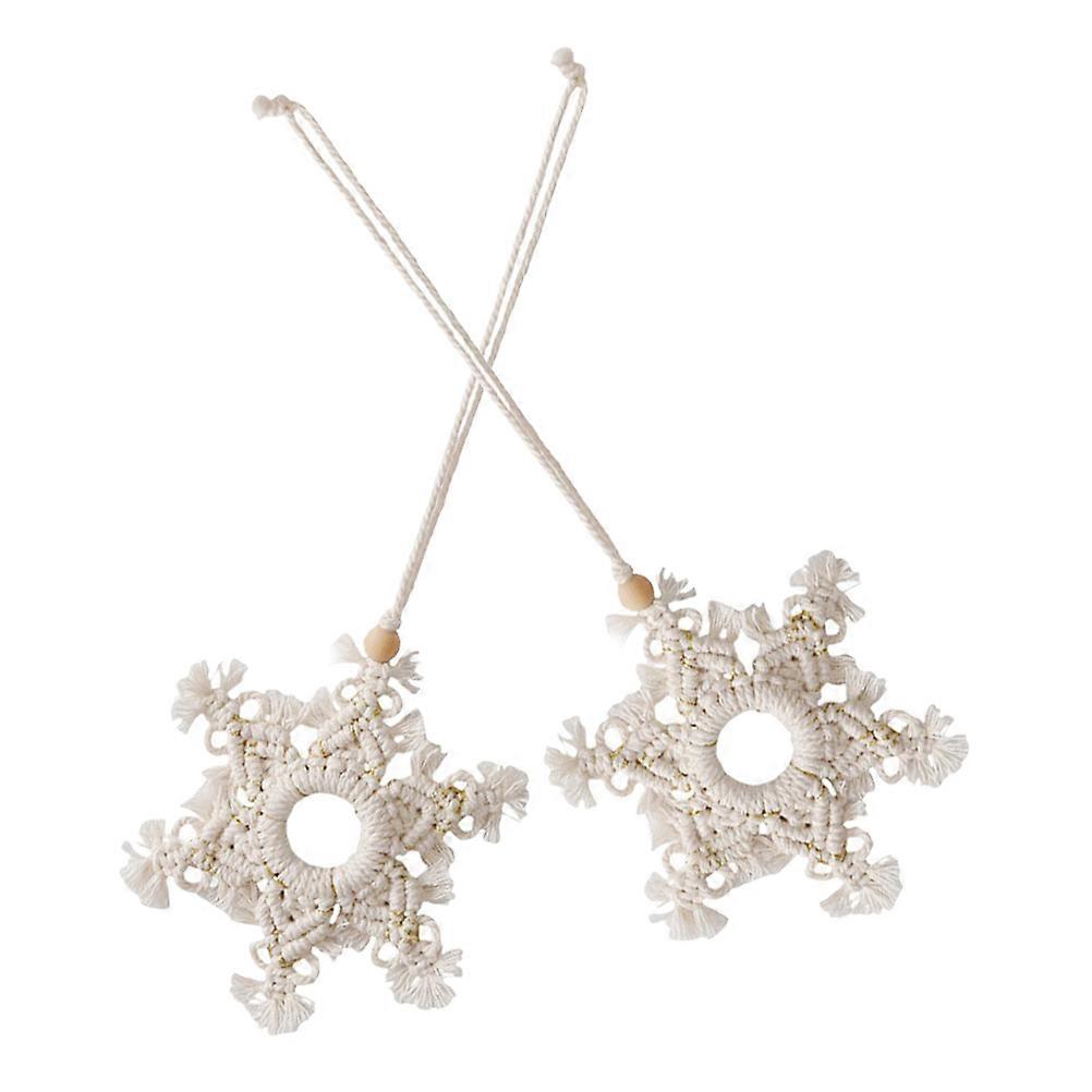 Light Yellow Christmas Hanging Snowflake Decoration Cotton Rope Pendant for Tree and Party Decor 2Pcs