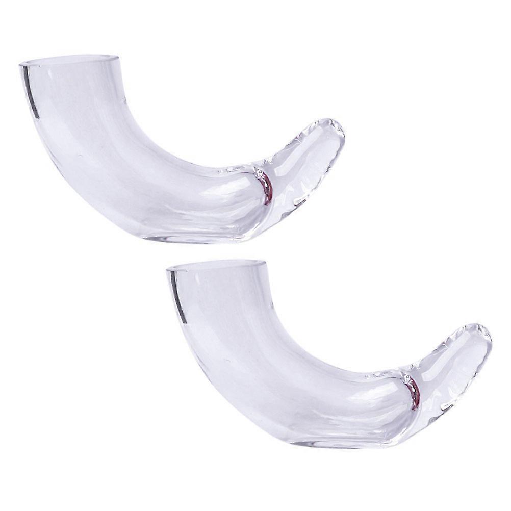 Horn Shape Glass 2Pcs Transparent Stable Placement Creative Cup for Storage