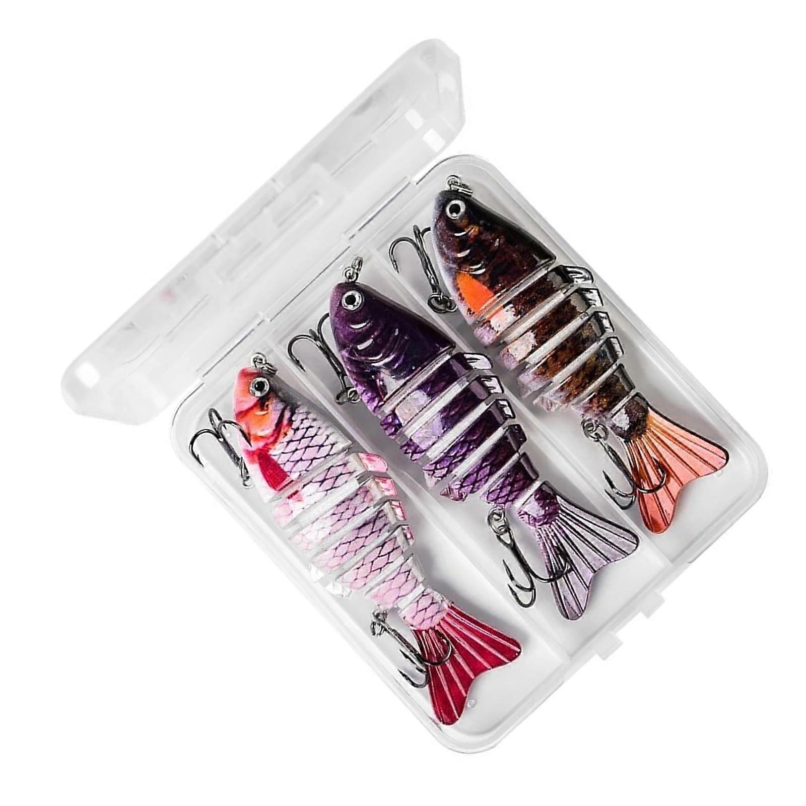 Swimbait with Multiple Joints, Slow Sinking, 3-Piece Set for Freshwater and Saltwater Fishing, Red/Single Color