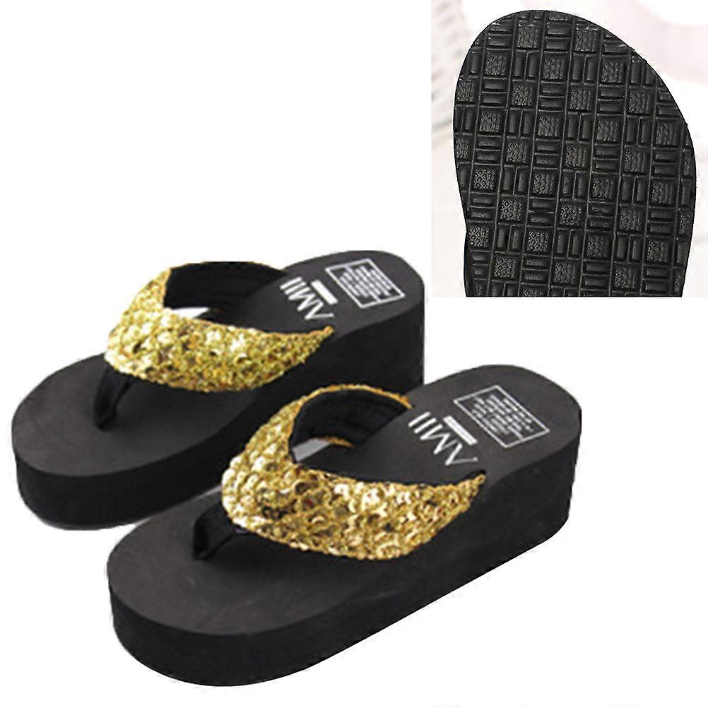Women's Sequined Platform Sandals for Casual Wear with Non-Slip Flops