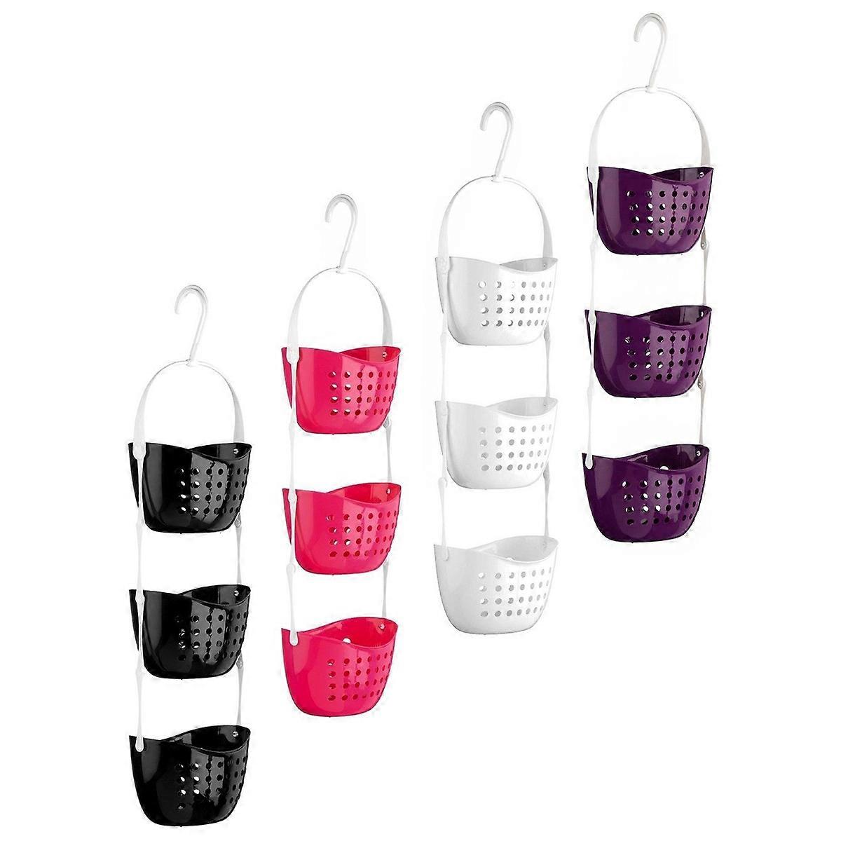 White Bathroom Hanging Basket PP Material Storage Organizer with Drain Holes and Rotating Hook 360 Degrees