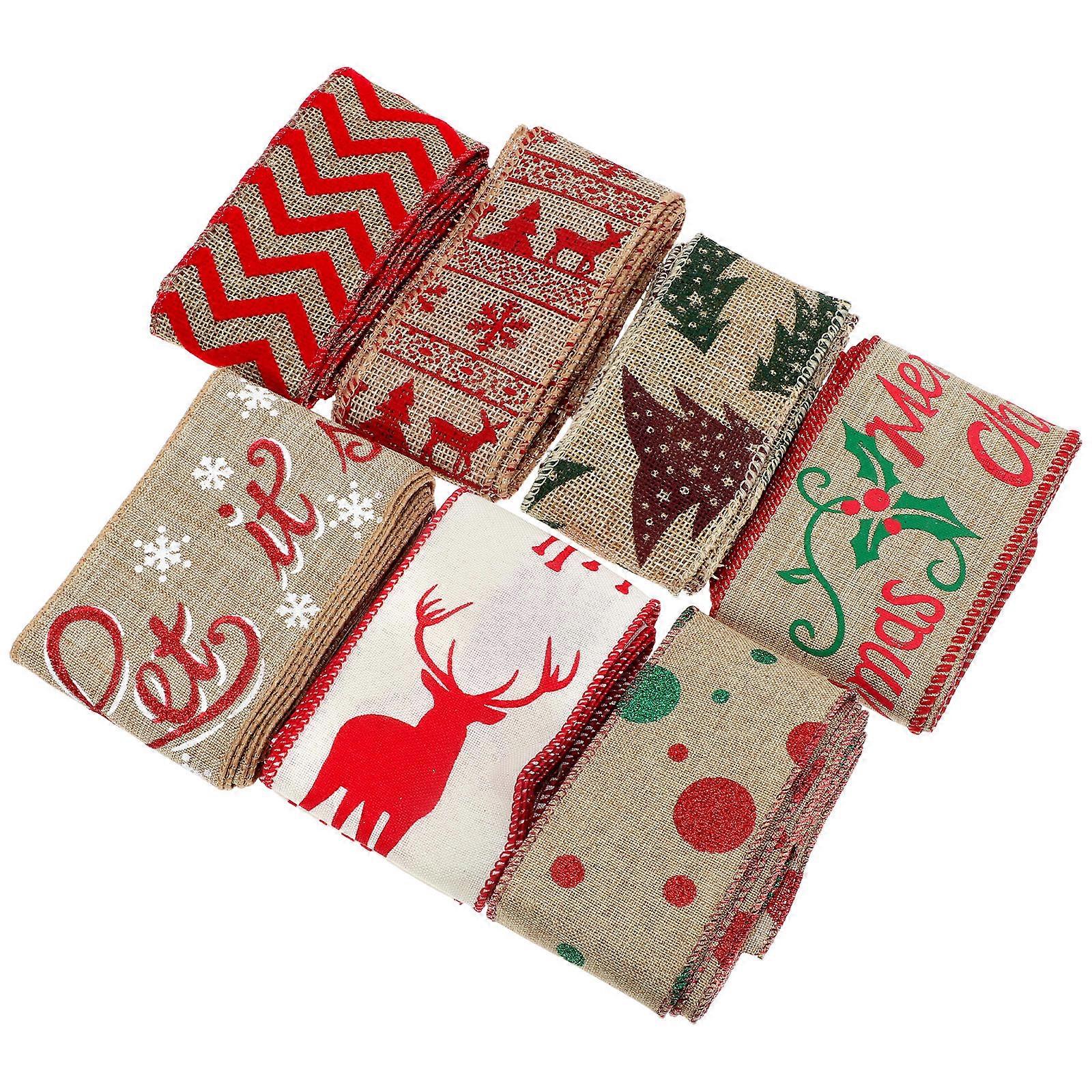 Holiday Burlap Ribbon Cloth Material Simple Design Diy 7Pcs