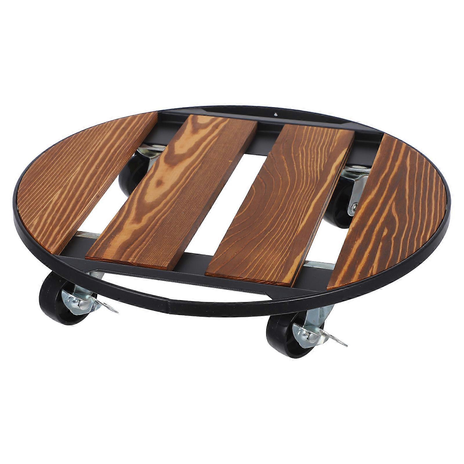 Wooden Round Plant Stand with Wheels 1 Set Movable Heavy Duty Flower Pot Holder Rolling Plant Tray Base