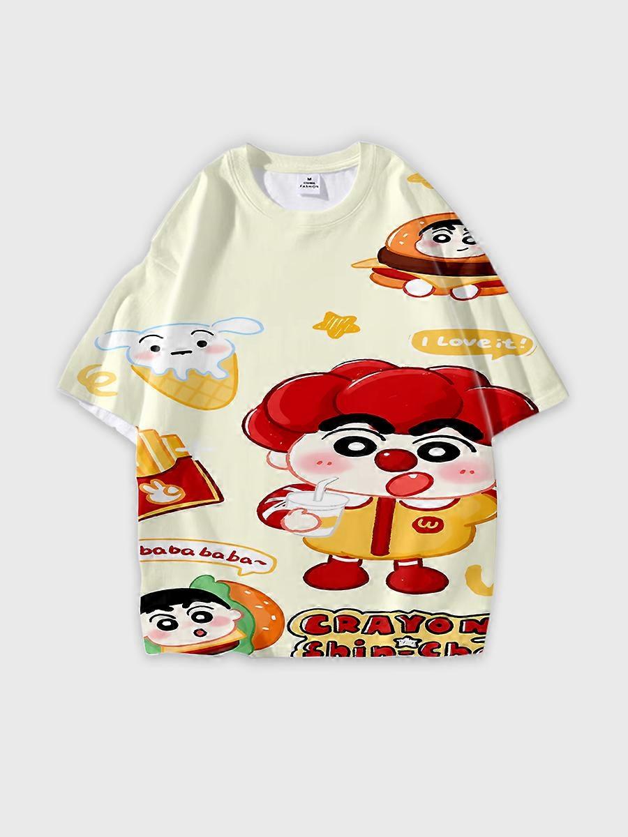 T-shirt girocollo Cartoon Pattern manica corta sciolta O11
