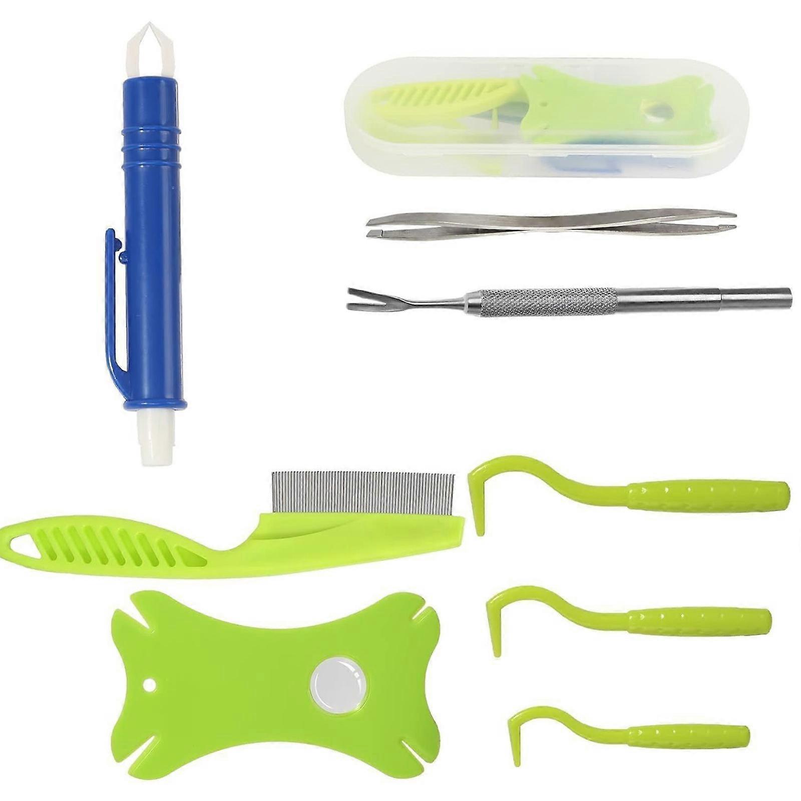 Ergonomic Pet Ticks Removal Includes 8 Tools Storage Box Fleas Comb And Tweezers For Dogs Cats And Pet Multicolor