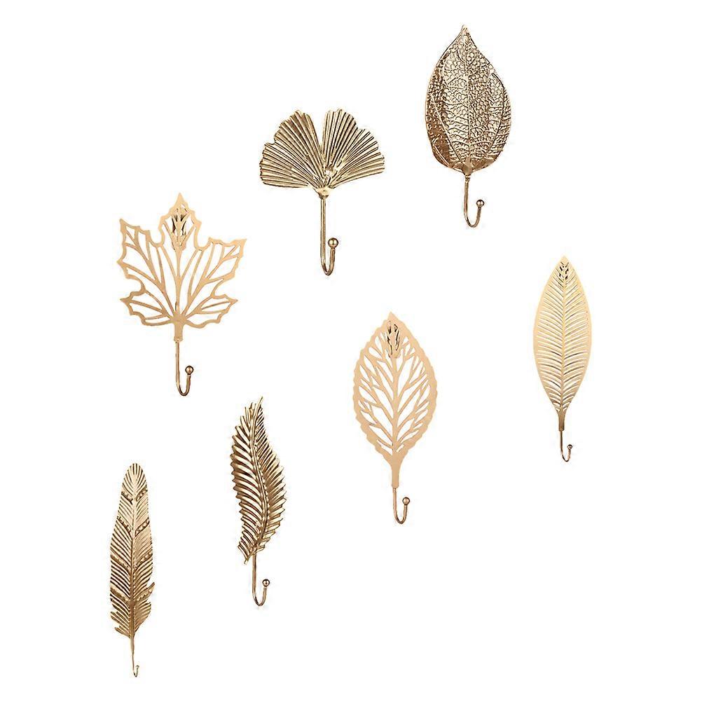 7pcs Leaf Shaped Wall Hooks Iron Art StorageHooks for Clothing Organization