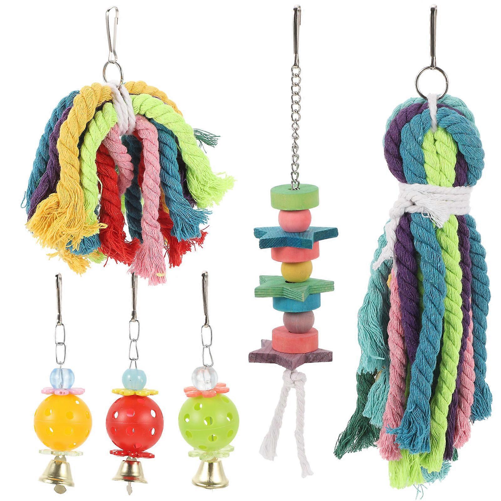 Parrot Toys with Creative Design for Large Birds Made of Durable Wood and Cotton Rope Assorted Color