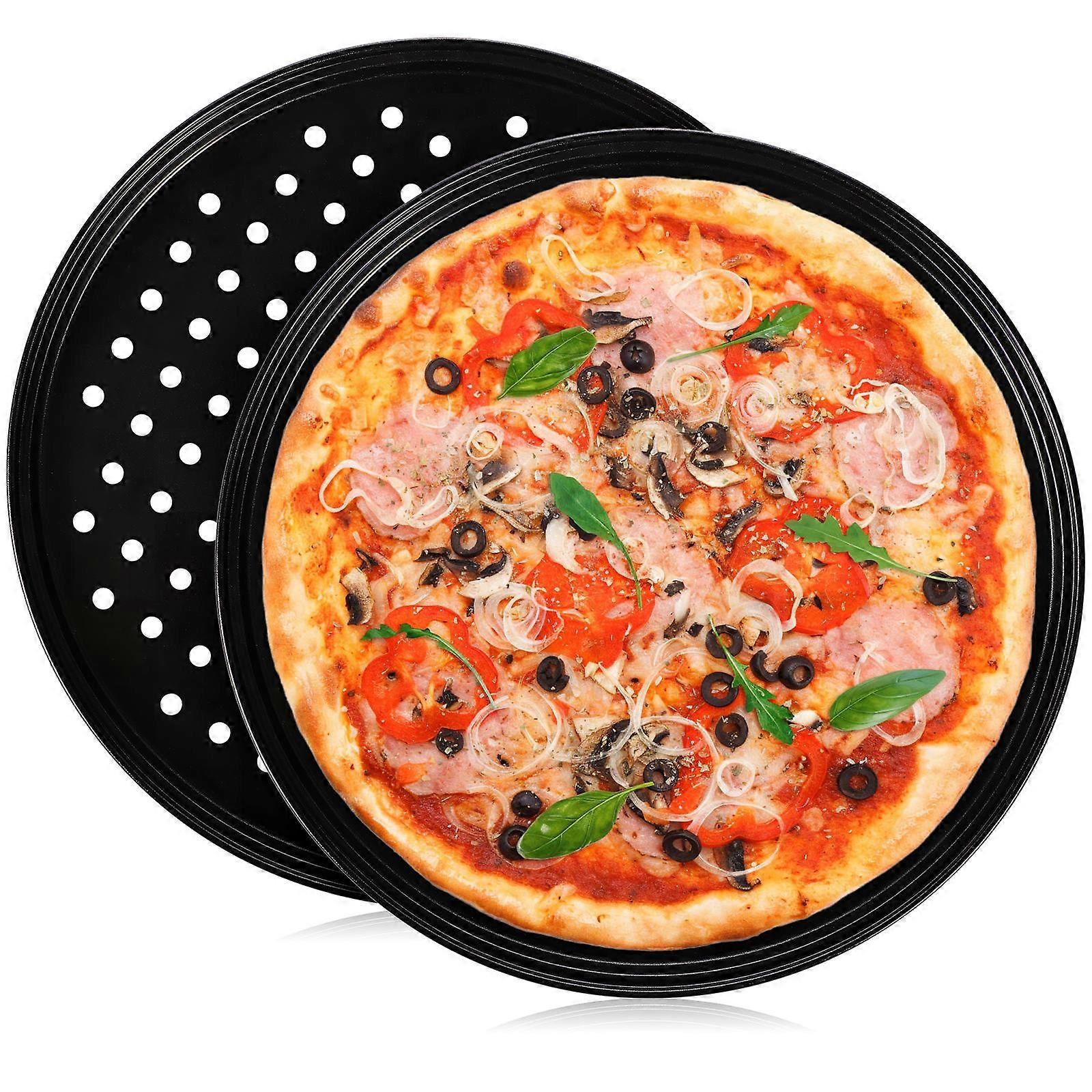 2Pack Carbon Steel Round Pizza Pan Suitable For Family Gatherings 32Cm Diameter Baking