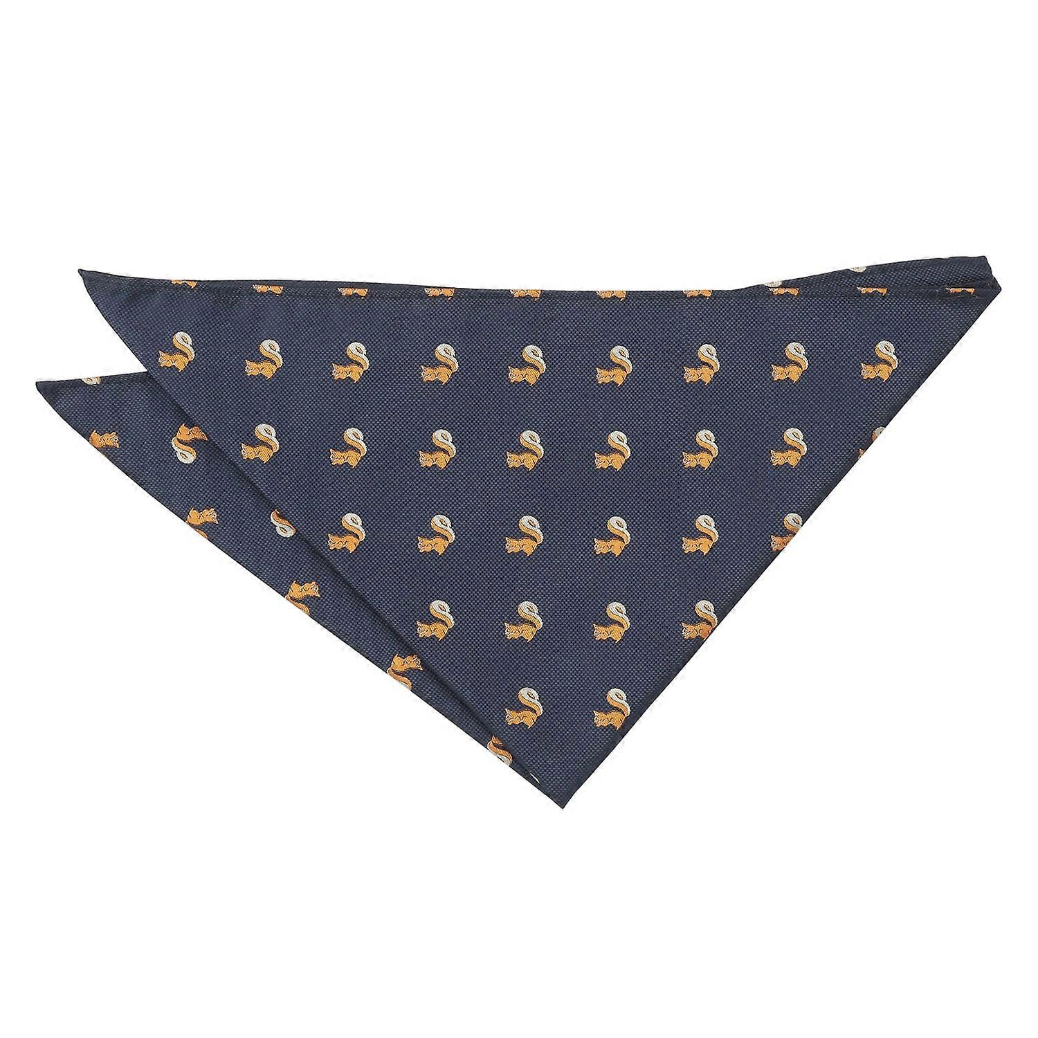 Navy Blue Red Squirrel Embroidered Pocket Square