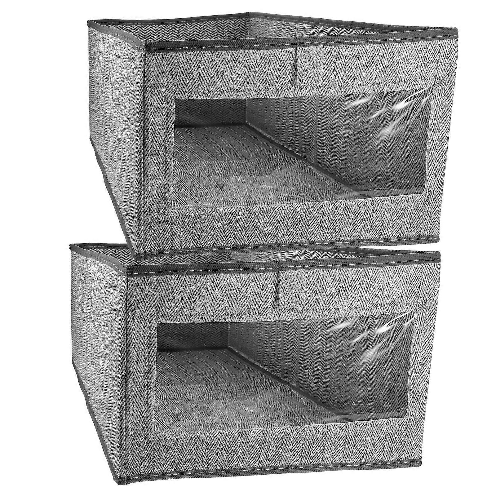Foldable Storage Bins with Clear Window   Space Saving Closet Organizers for Home Wardrobe   Grey Set of 2