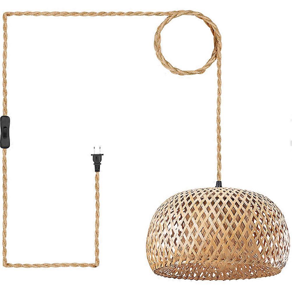 Bamboo Weaving Wood Pendant Hanging Lamp Shade For Ceiling Lighting 11X11X6.3In 1Set