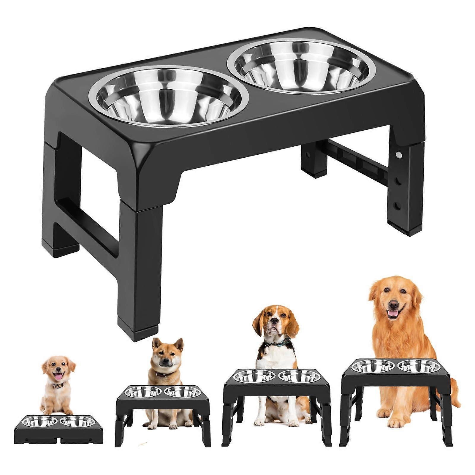 Elevated Dog Bowl, 4-Level Adjustable Height, 2 x 1.2L Stainless Steel Bowls, Non-Slip Spillproof Stand for All Sizes