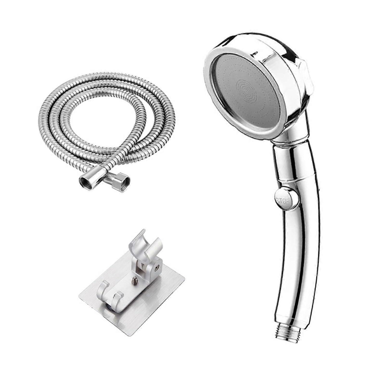 Shower Head with 3 Modes High Pressure Adjustable 360 Degree Rotatable Handheld Shower with Stop Button and Hose Silver Set