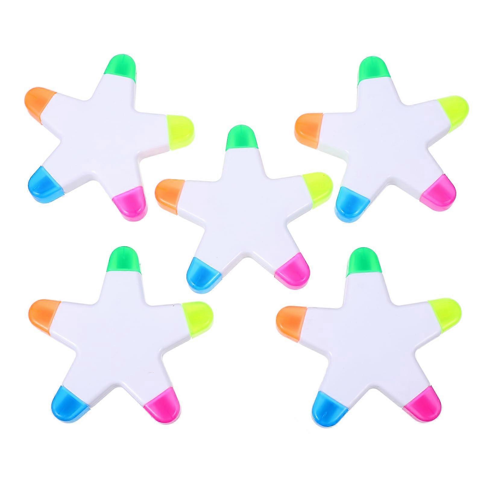 5 Pieces Starshaped Highlighters Fluorescent Markers for School Office Ergonomic Versatile for Creative Design