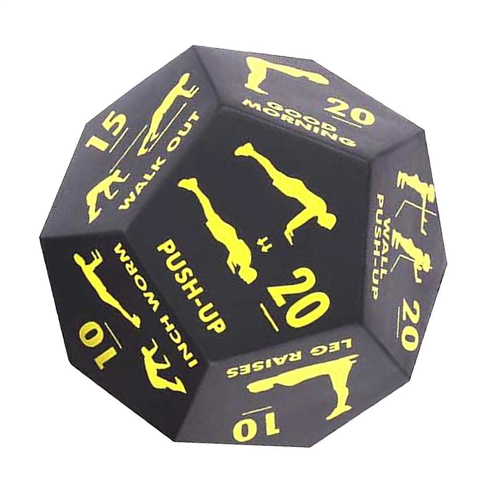Workout Dice, 12-Sided Fitness Cube for Strength Training, Squats, Push-Ups, Jumping, Yoga, Yellow Exercise Equipment