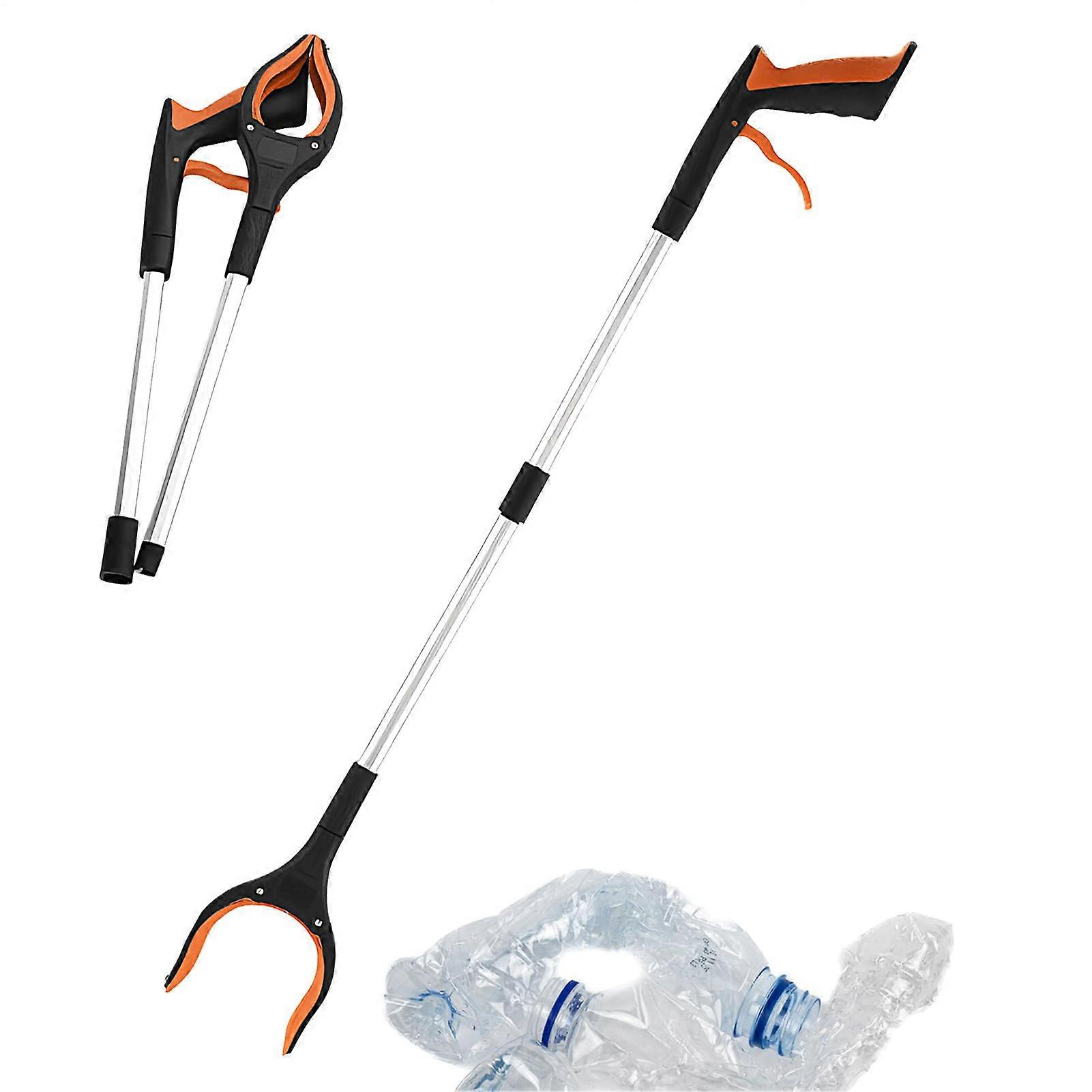 Reacher Tool 83x10 Cm Folding Reacher With Rotating Head Orange Trash Picker For Seniors