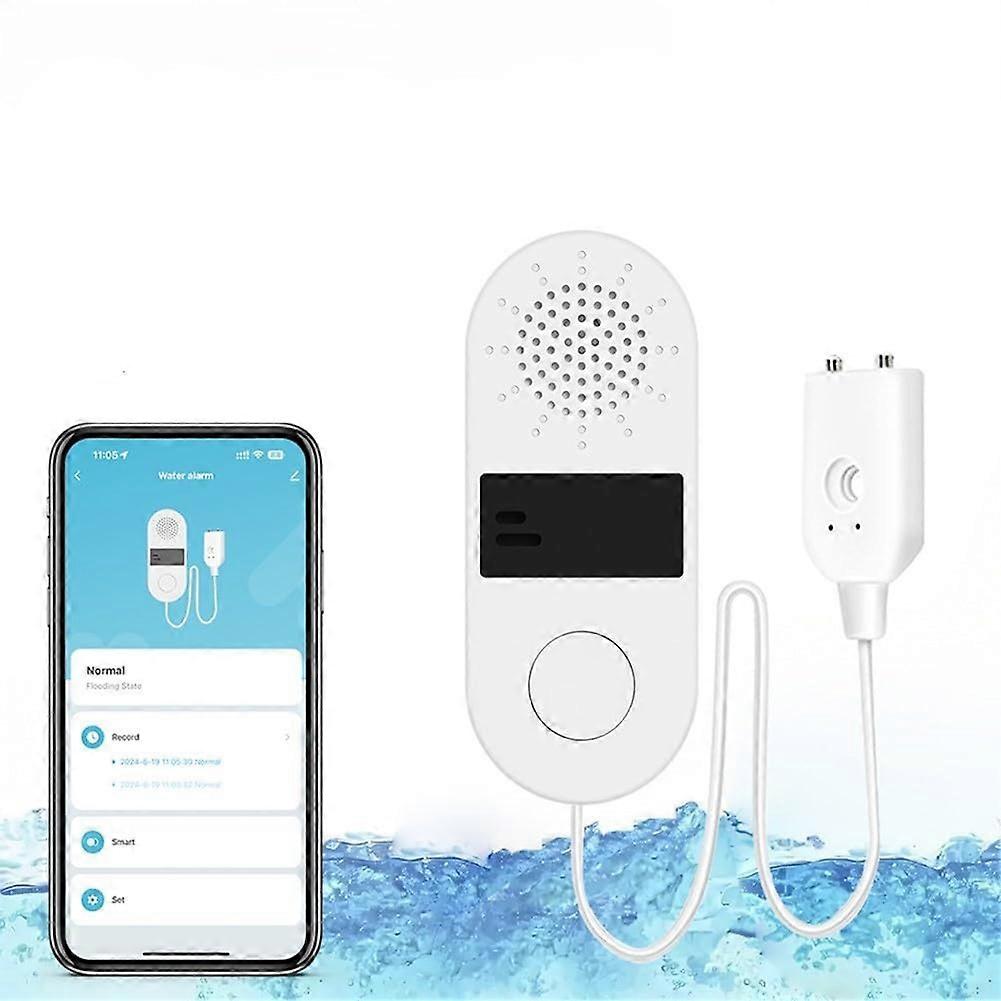 Intelligent WiFi Water Leak Detector, with 130 dB Alarm Sound, LED Light, Alarm System, Battery Powered, Remote Control, App Monitoring (Zigbee)