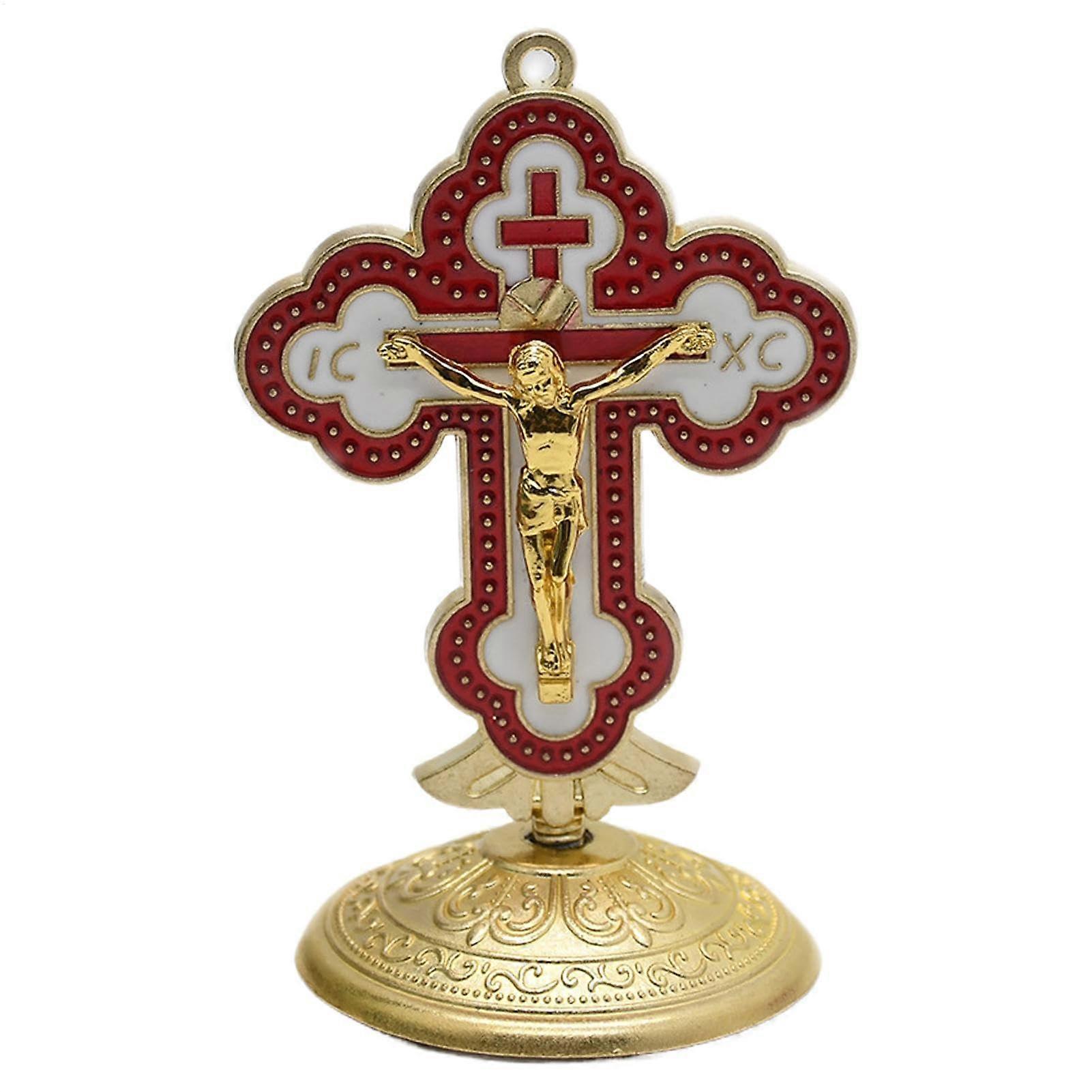 Religious Nativity Ornaments - Red Metal Christian Tabletop Decorations for Christmas Tree, Desk, Bookshelf, Bedside Table