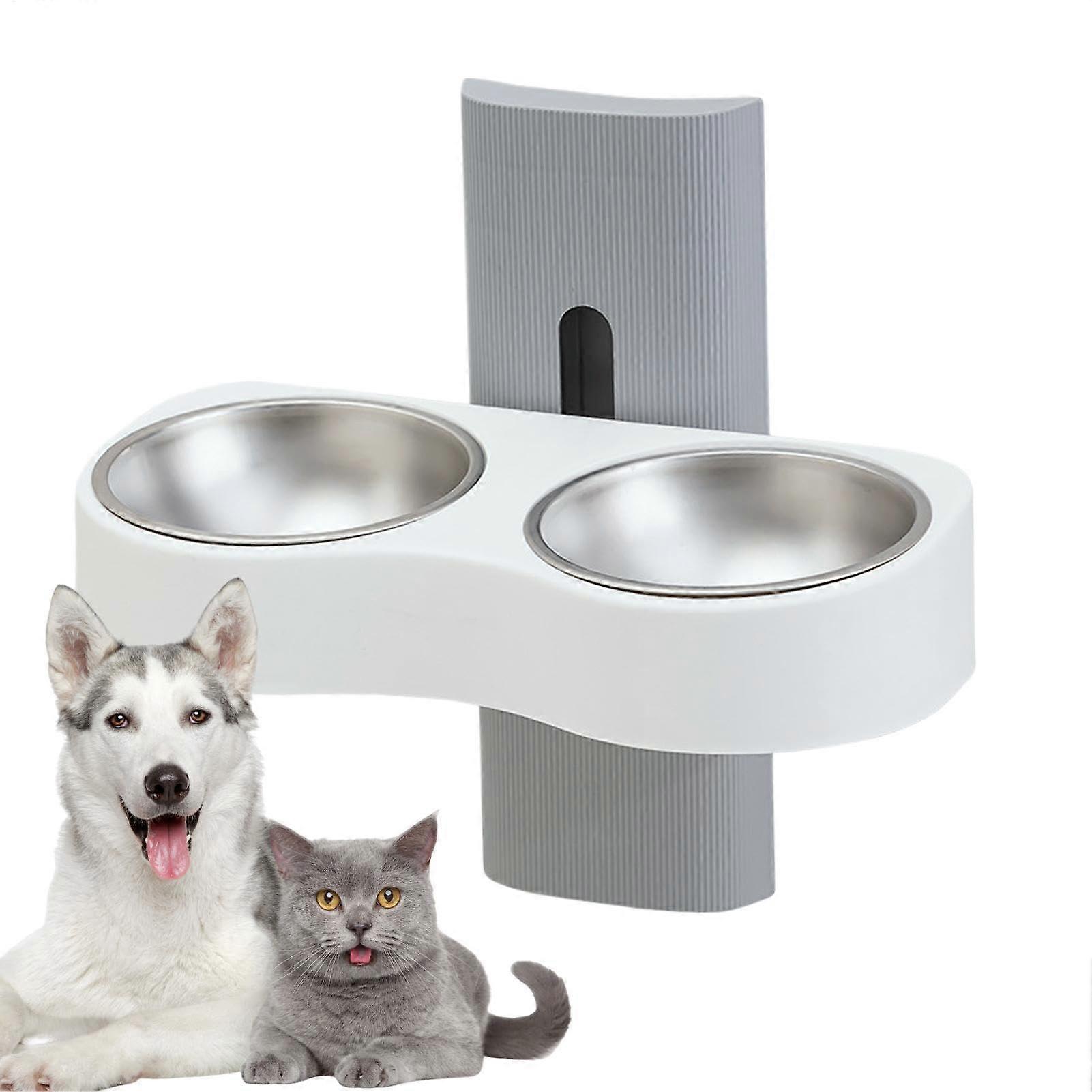 Wallmounted, heightadjustable cat food bowls – spacesaving dog bowl, cat water bowl for cats, small, medium, and large dogs, gray