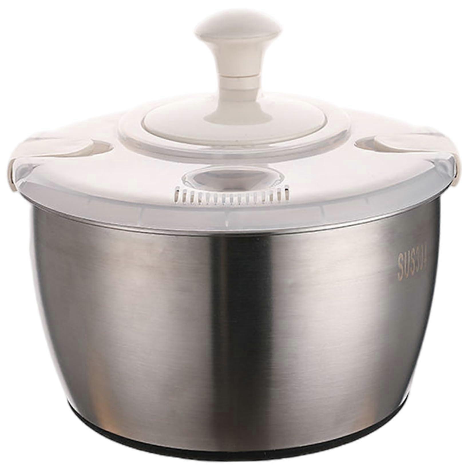 Salad Spinner 5L Dual Layer Stainless Steel PP Lettuce Spinner with Lid Ref: 8163
