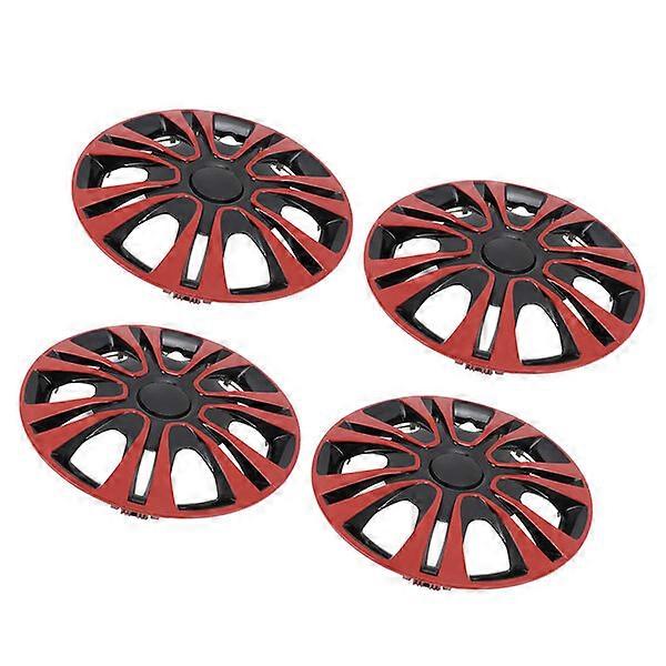 Hubcaps, 4-piece set, 13 inches, black and red, protect wheels, energy-saving and easy to install