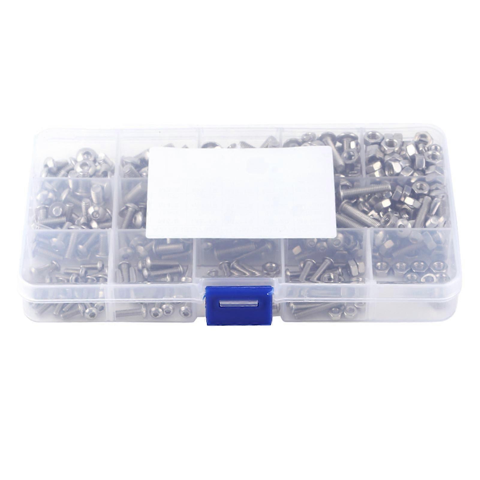 440pcs M3 M4 M5 Stainless Steel SS304 Hex Socket Button Head Bolts Screws and Nuts Assortment