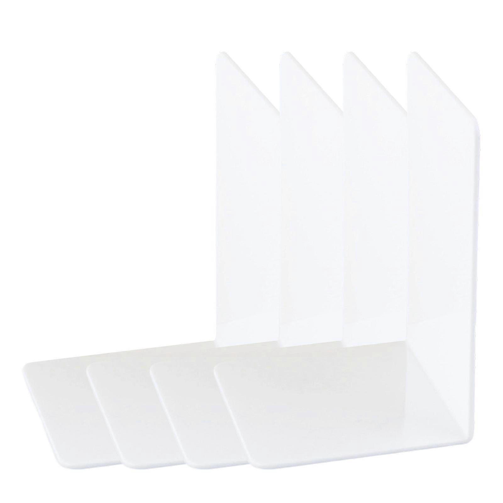 4 Pcs Practical Bookends Acrylic Book Support L-Shape Book Holders Stand Shelf Decorative Bookends for Students  White