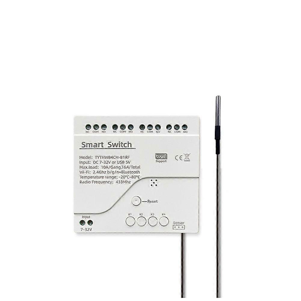 Tuya WiFi DC 7-32V 4 Channel Smart Switch with Temperature Sensor