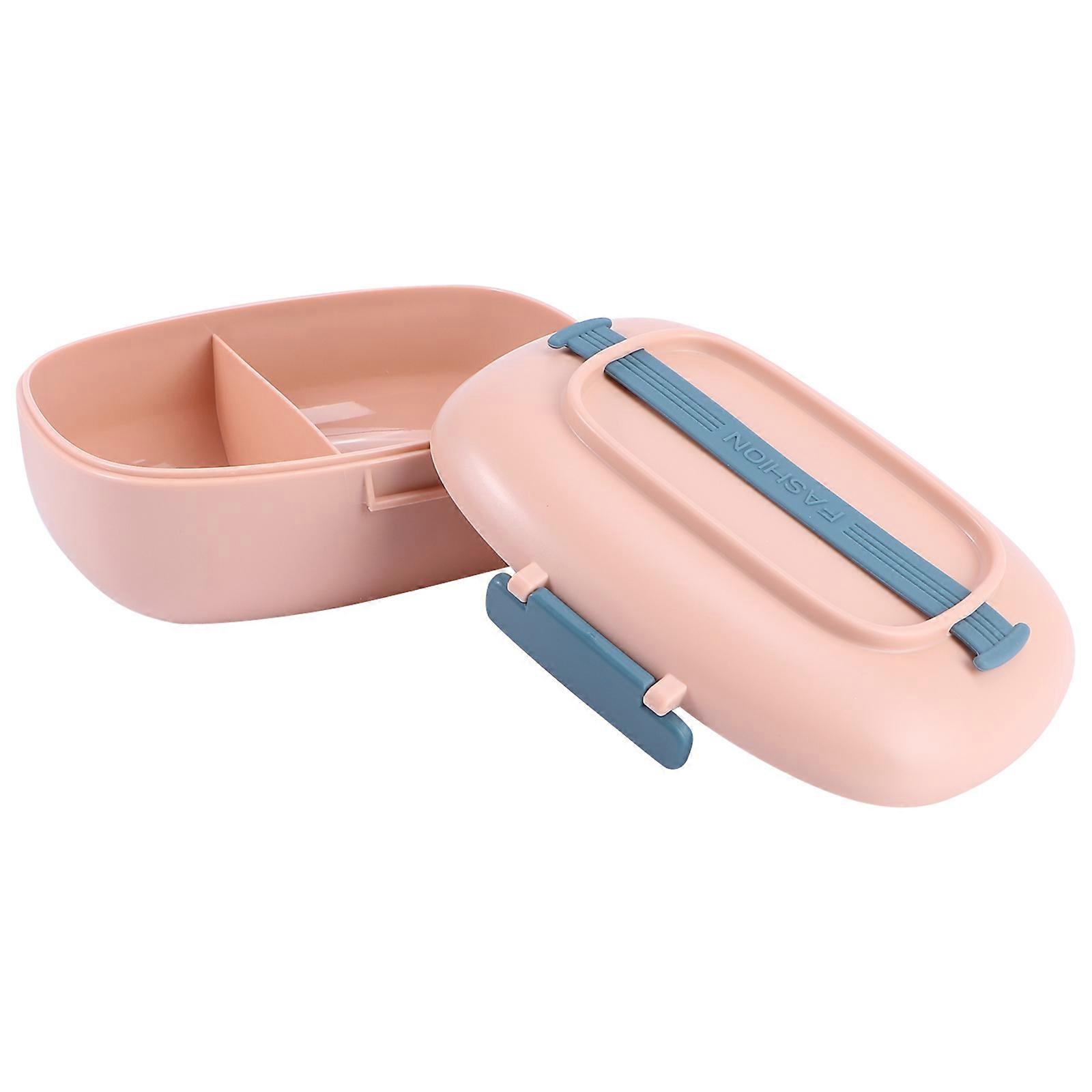 Portable Plastic Lunch Box for Food Storage Suitable for Picnic Camping with Carrying Rope Pink 850ml