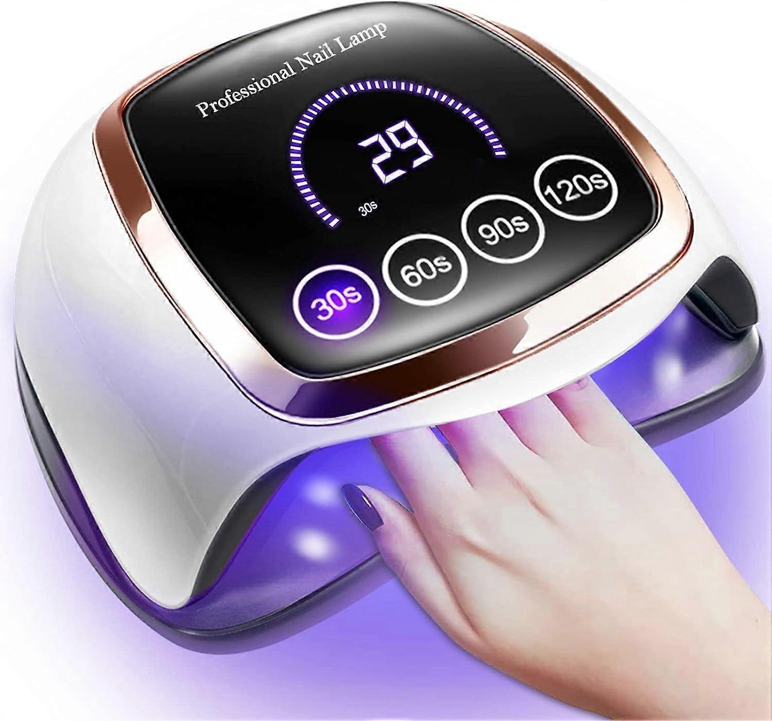 UV LED Nail Lamp, 180W Gel Polish, LCD Display, Auto Sensor, Professional Gel Curing Lamp - White