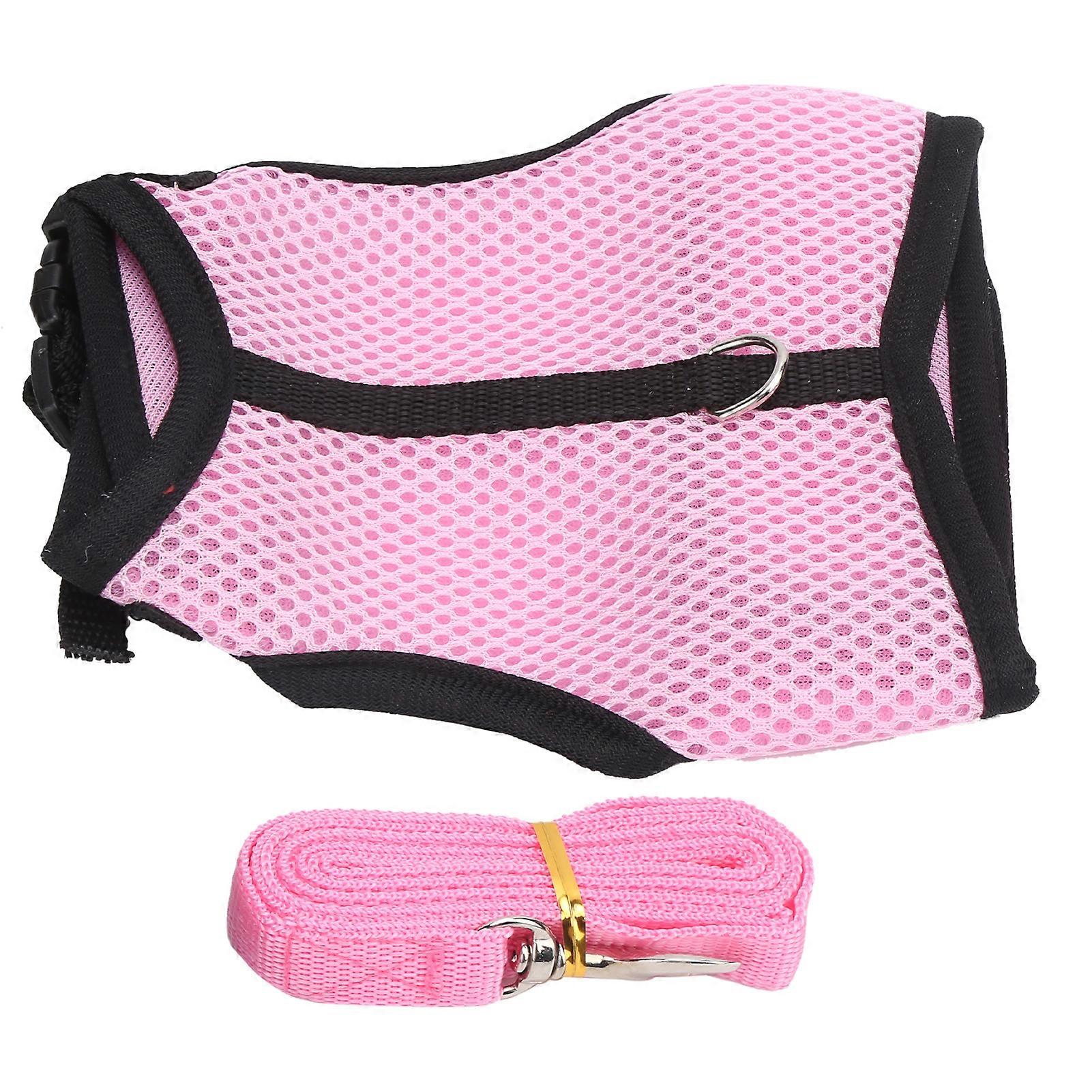 Pet Pink Mesh Traction Harness Chest Back with Leash for Rabbit Guinea Pig Pet SupplyM Pink