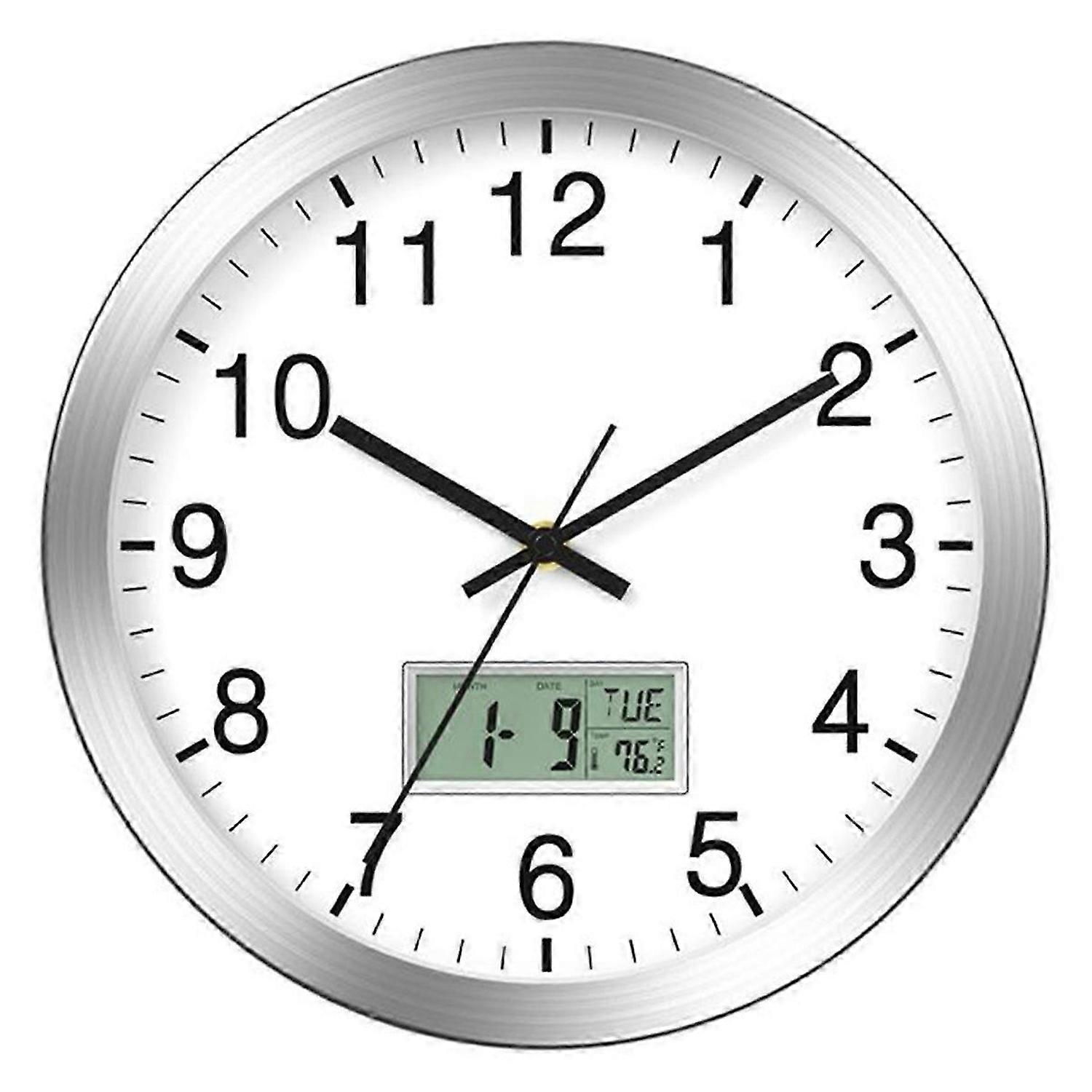 12In Wall Clock with Digital Date,Week,Indoor Temp - Battery Operated
