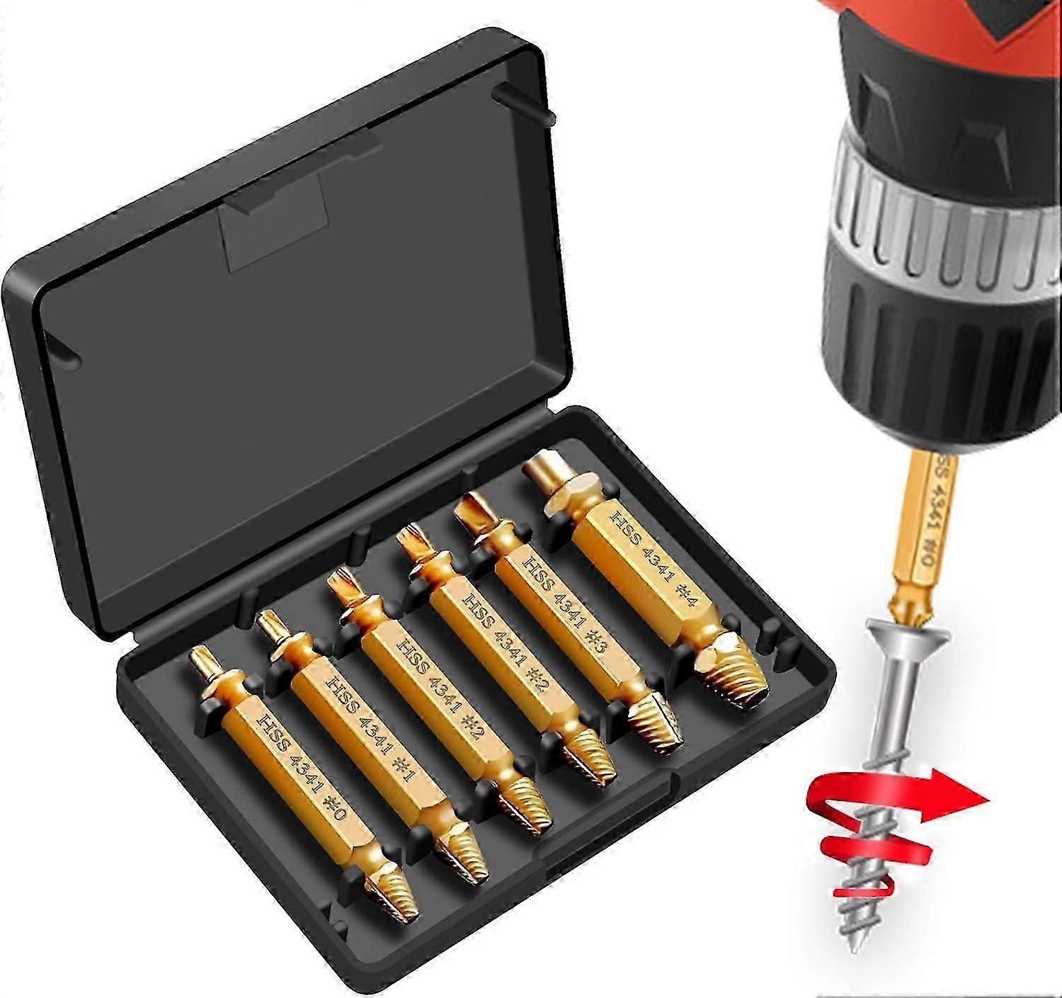 Damaged Screw Extractors, 6 Pieces Damaged Screw Extractor Extractor Set for Removing Lightly Damaged Screws GROOFOO