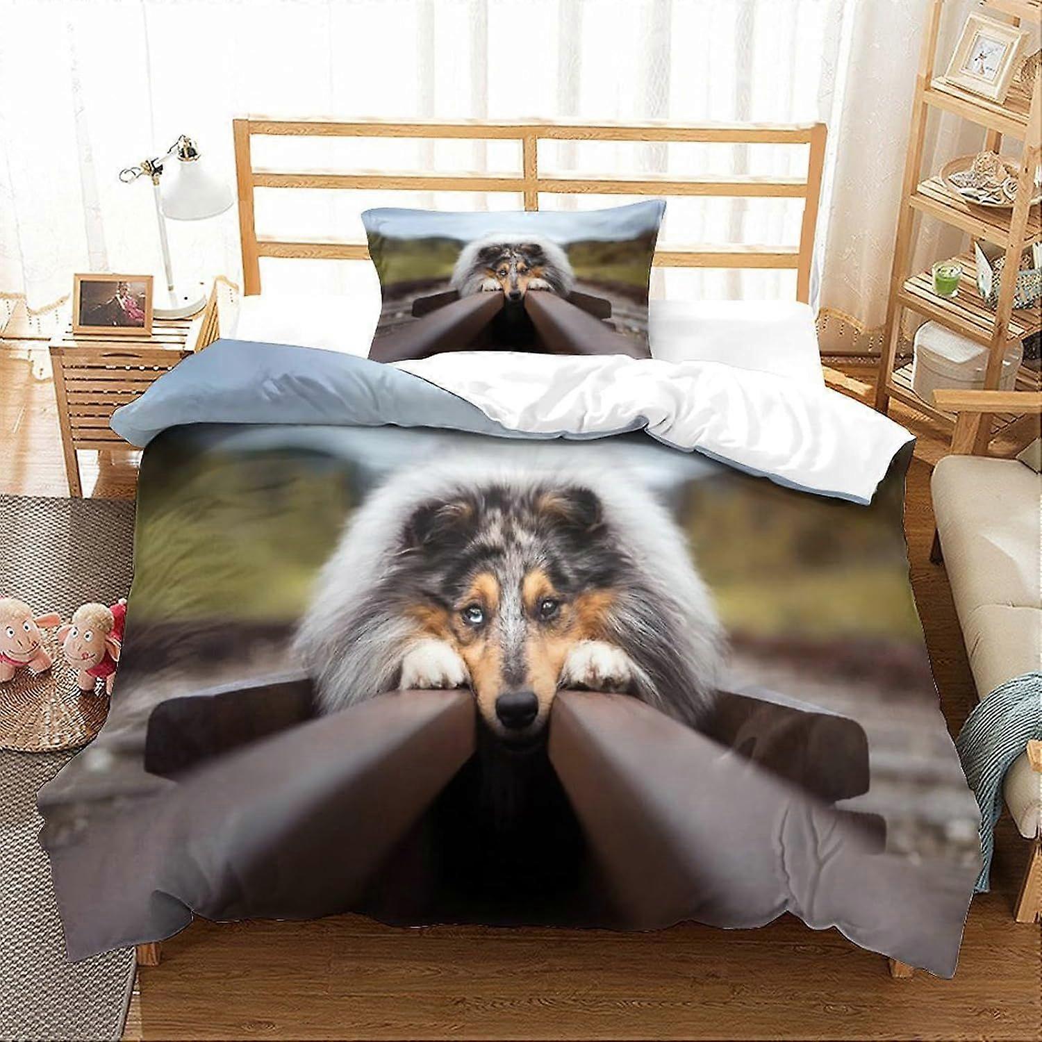 Bedding Single Bed Set Border Collie Printed Duvet Cover Super Soft Microfiber Bedding Set with Zipper with Pillowcases Quilt Cover Hypoallergenic for