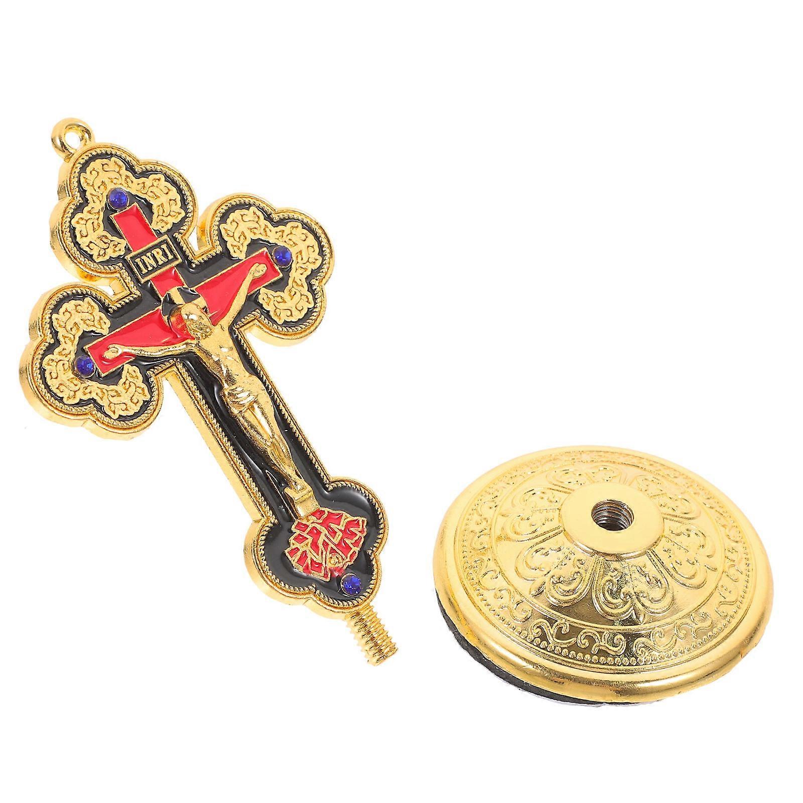 Western Jesus Cross Statue Golden for Desktop Adornment