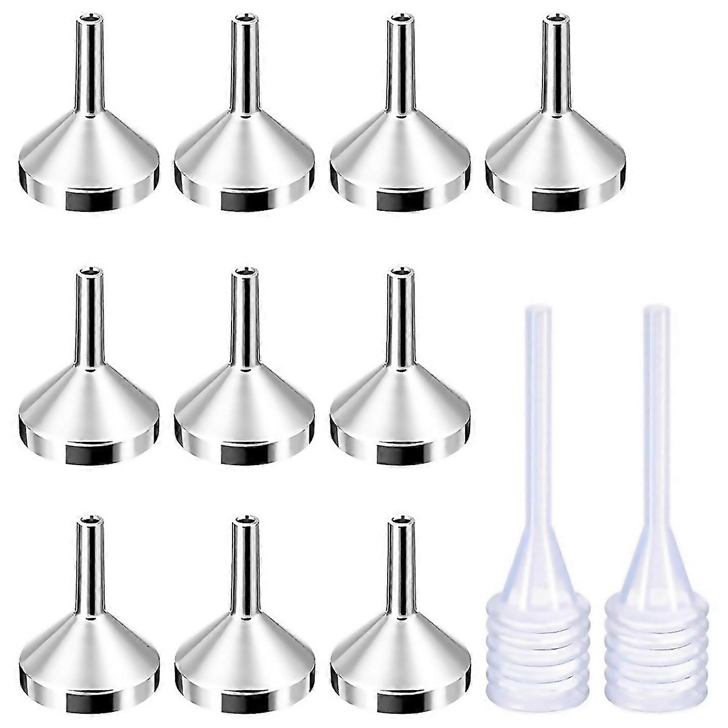 For 10 Pack Small Metal Funnels With 2 Pack Mini Pipette Silvergold