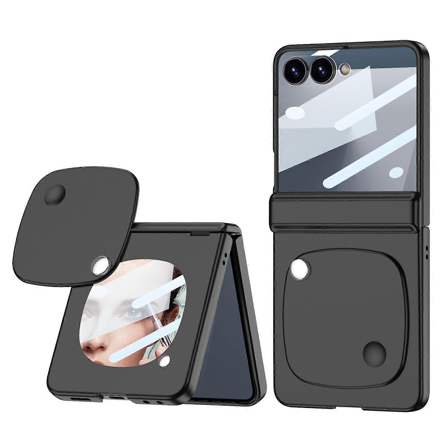 For Samsung Galaxy Z Flip7 5G Case with Mirror Magnetic Folding Hinge PC Tempered Glass Phone Cove
