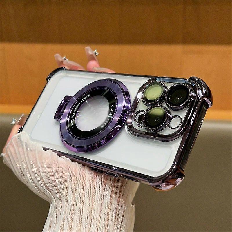 Airbag four-corner anti-fall suitable for iPhone17PROMAX electroplating magnetic bracket mobile phone case Apple 16 lens film