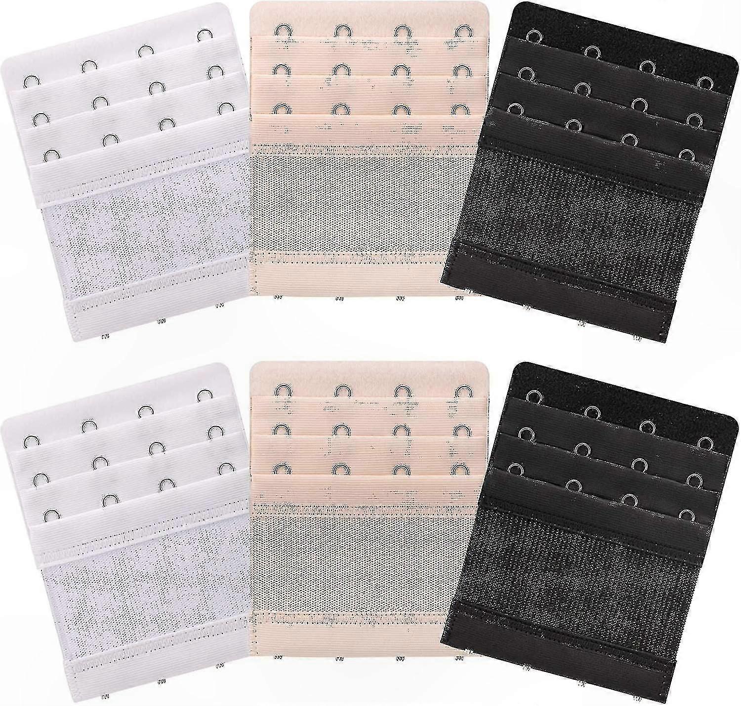 6-Pack Soft Elastic Bra Extenders for Women, 4 Hooks 3 Rows, Comfortable Bra Band Extensions for Ladies