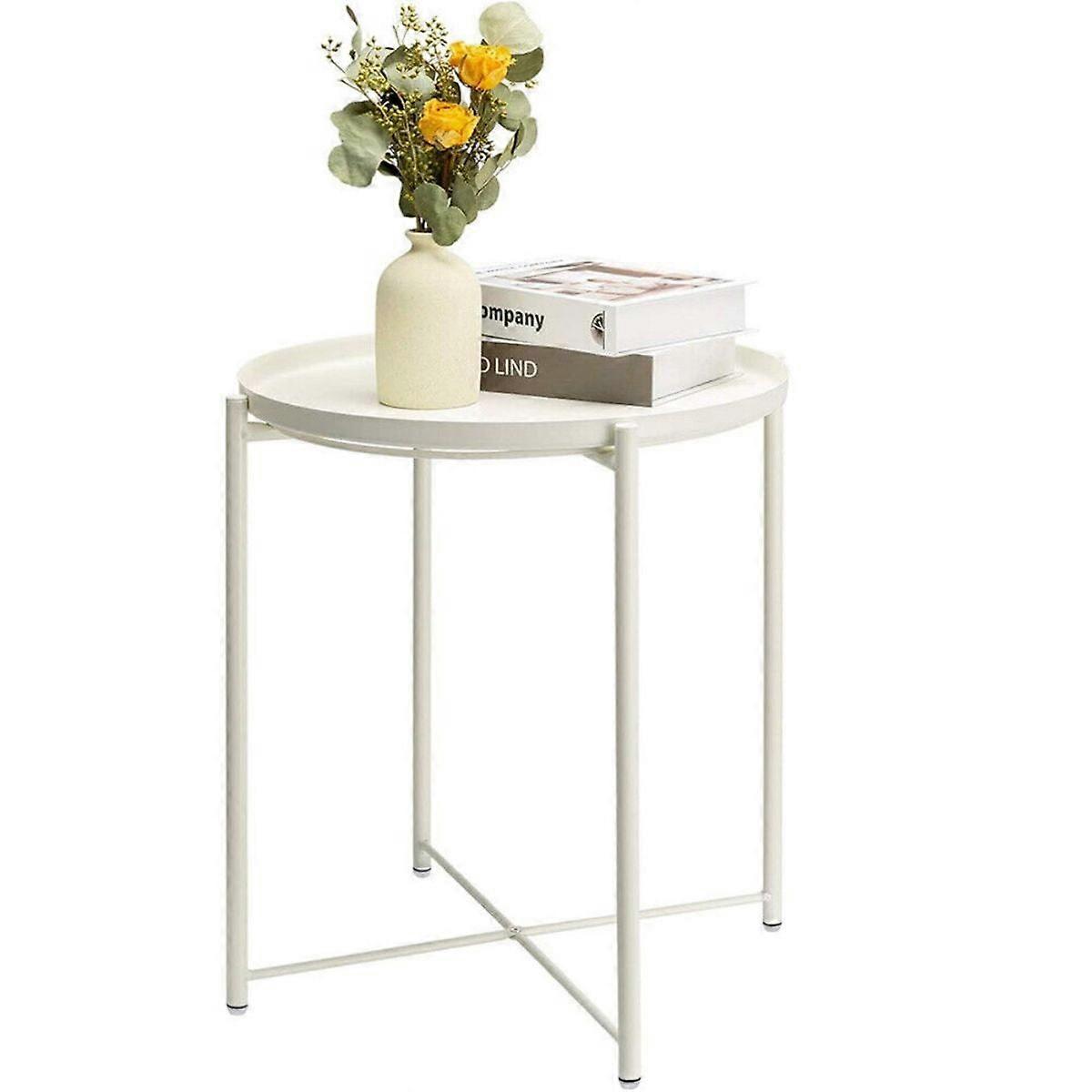 WSYW Side Table, Metal End Table Round with Removable Tray, Compatible with Living Room & Bedroom, White