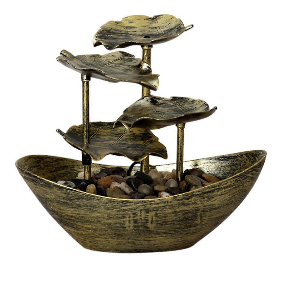 Golden Lotus Leaf Ingot Water Fountain Ornament for Desktop Decoration
