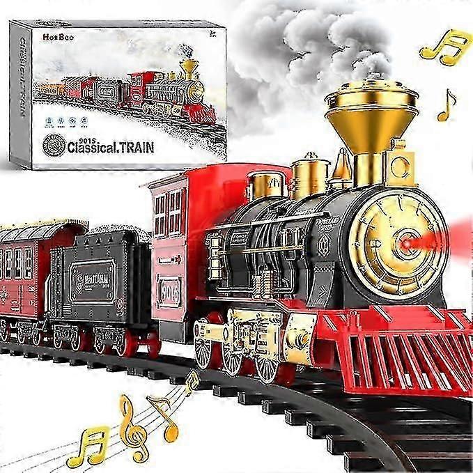 סט רכבת - צעצוע רכבת לבנים ובנות עם עשן, אורות וצלילים, מסילות, רכבת צעצוע עם קטר קיטור, עגלות ומסילות, חג המולד T