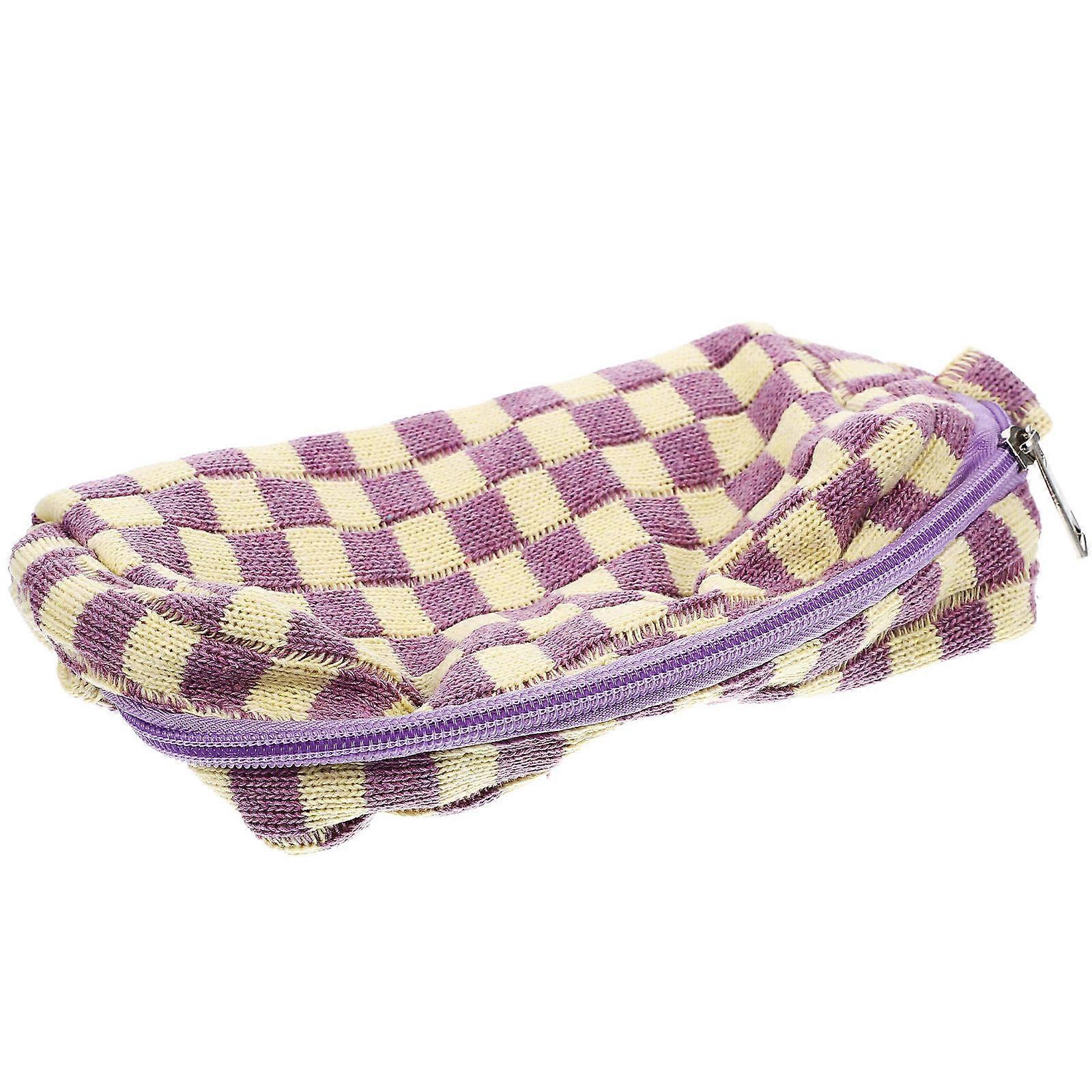 Checkered Woolen Yarn Makeup Bag for Storage Use 4Pcs Large Capacity Cosmetic Bag