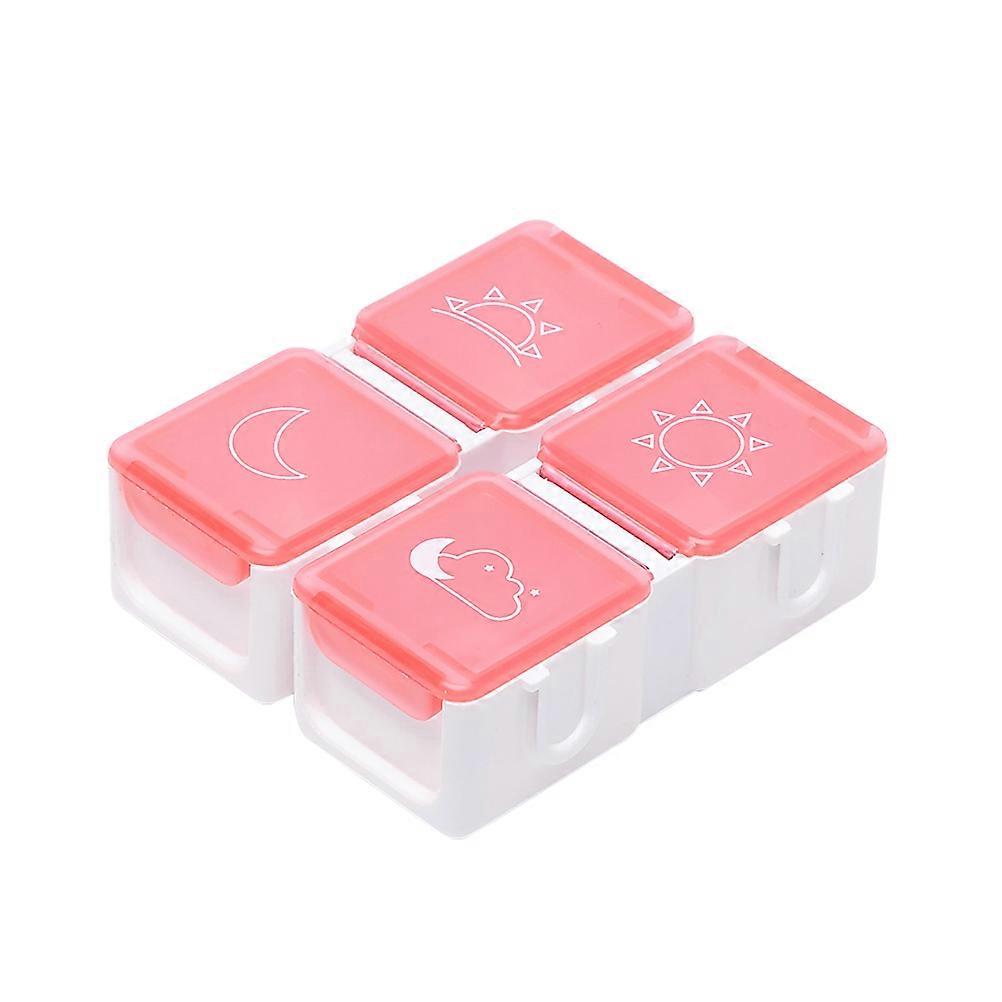 Mini 4 Slots Portable Pill Container For Travel With See-through Lids In Red 1Pc