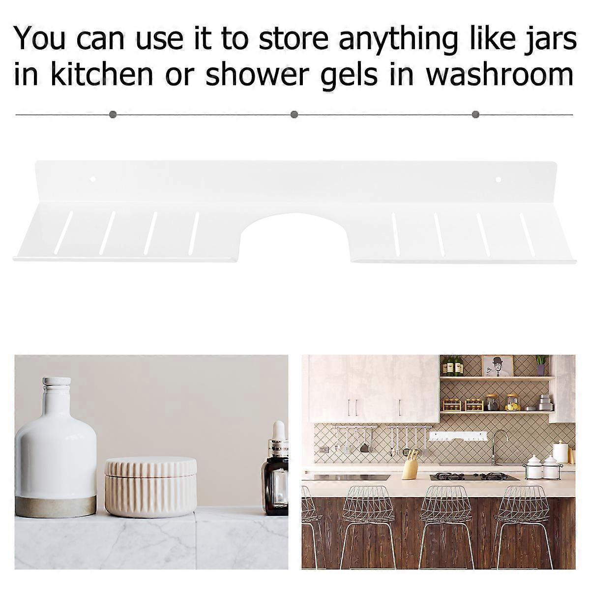 Bathroom Shelving Wall Mounted Non-Punching Rack White 50cm Kitchen Use 1Pc